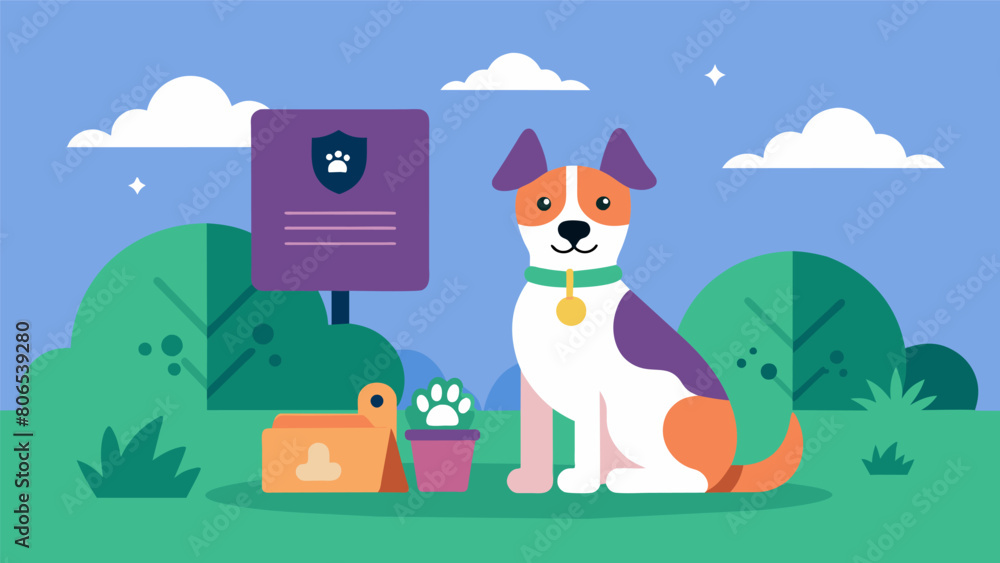 An illustration of a dog park with a sign reading All pets must have a verified digital identity chip for entry highlighting the importance of proper. Vector illustration An illustration of a dog park with a sign reading All pets must have a verified digital identity chip for entry highlighting the importance of proper. Vector illustration