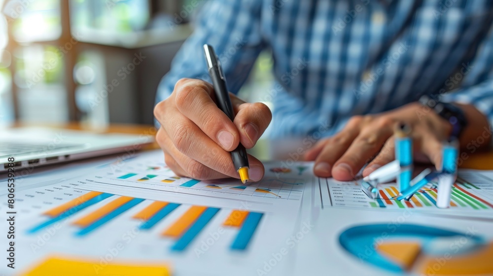 Strategic planning illustration with a person drawing on a whiteboard. Strategic planning illustration with a person drawing on a whiteboard.
