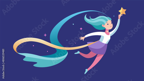 She spins and tumbles the ribbon trailing behind her like a sparkling tail of a shooting star.. Vector illustration