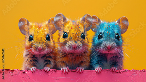 illustration of a print of colorful cute mice