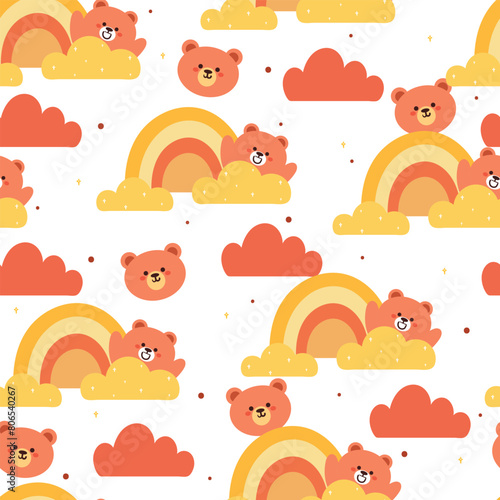 seamless pattern cartoon bear with sky element. cute animal wallpaper illustration for gift wrap paper