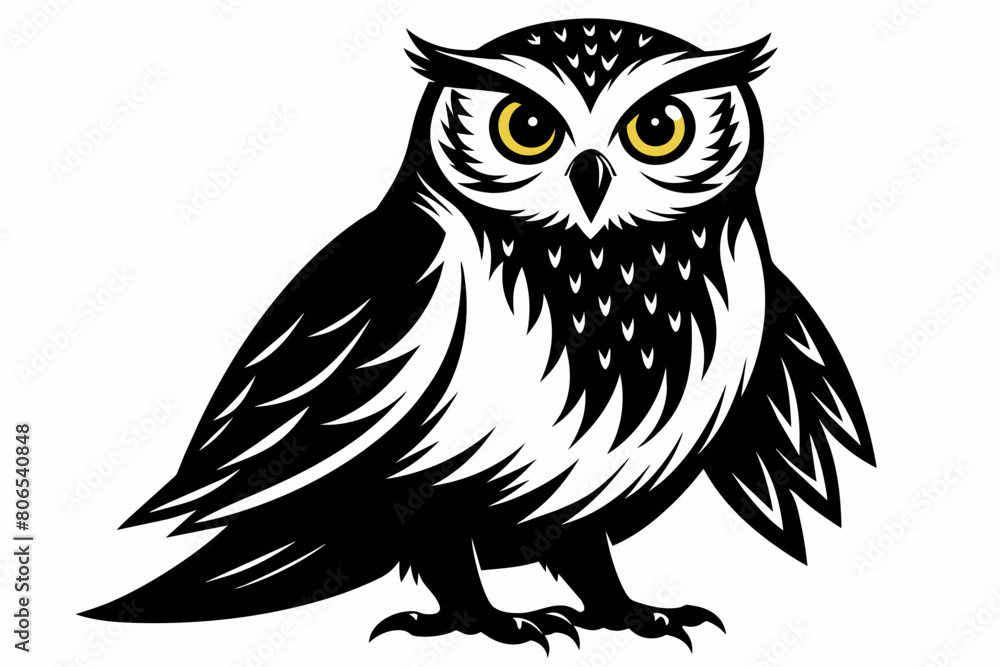 Fototapeta premium owl silhouette on white background, Vector illustration, bird, icon, svg, characters, Holiday t shirt, Hand drawn trendy Vector illustration, owl on a branch