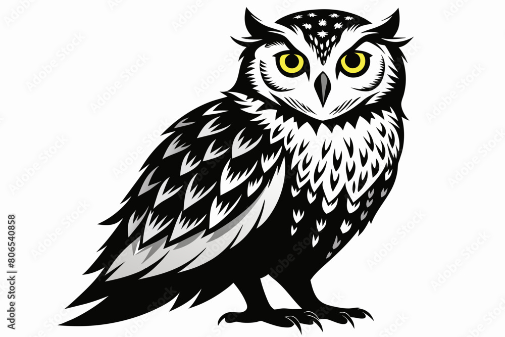 Fototapeta premium owl silhouette on white background, Vector illustration, bird, icon, svg, characters, Holiday t shirt, Hand drawn trendy Vector illustration, owl on a branch