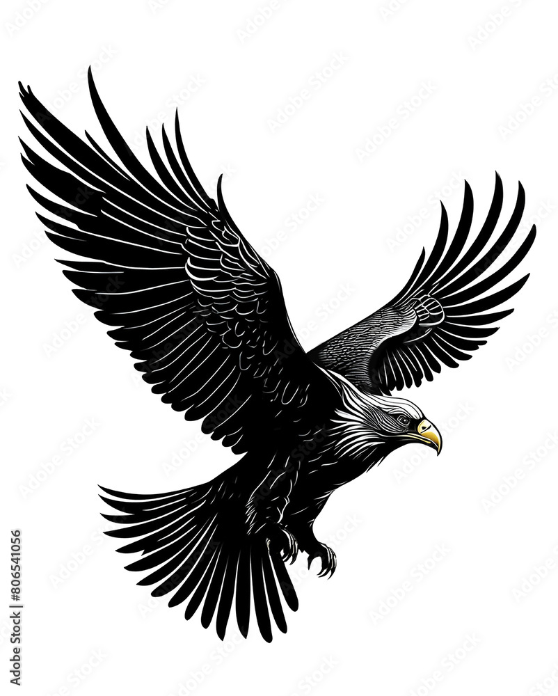 Big eagle flies to hunt prey on blank background, AI generated Big eagle flies to hunt prey on blank background, AI generated