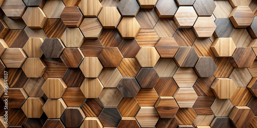 Fototapeta Naklejka Na Ścianę i Meble -  Abstract luxurious geometric hexagon wood background banner 3d texture background - Brown rustic rough wooden hexagonal shape decor wall panele wallpaper, seamless pattern