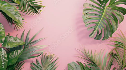 tropical frame pink background