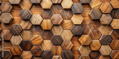 Abstract luxurious geometric hexagon wood background banner 3d texture background - Brown rustic rough wooden hexagonal shape decor wall panele wallpaper, seamless pattern photo