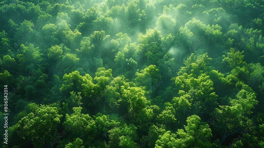 Fototapeta premium Sunshine Canopy: Aerial Vista of Daylit Forest