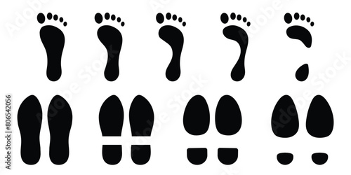 Footprints. Silhouettes of various types of human footprints. To wear and not to wear shoes. The characteristics of each person's feet.