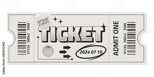 Fancy Retro style ticket template . Hippie party ticket. Y2k style design.