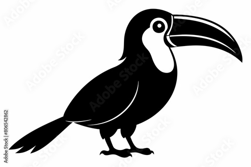 Toucan silhouette on white background, Vector illustration, bird, icon, svg, characters, Holiday t shirt, Hand drawn trendy Vector illustration, raven on a branch