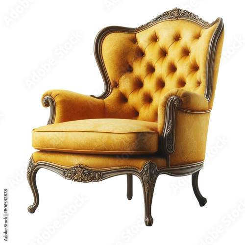 Old vintage yellow armchair isolated on transparent a white background
