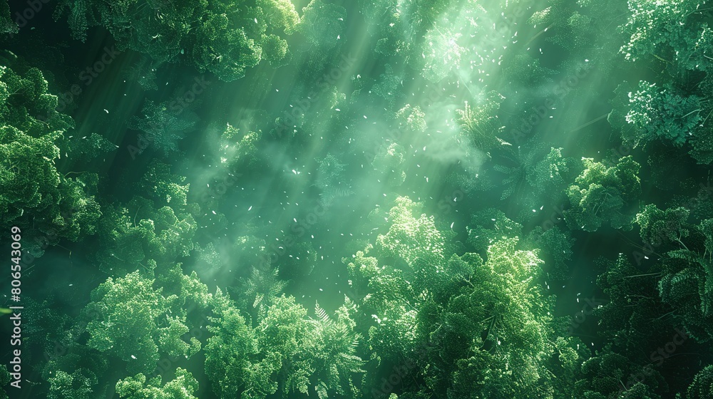 Obraz premium Sunbeam Symphony: Top-down View of Sunlit Forest