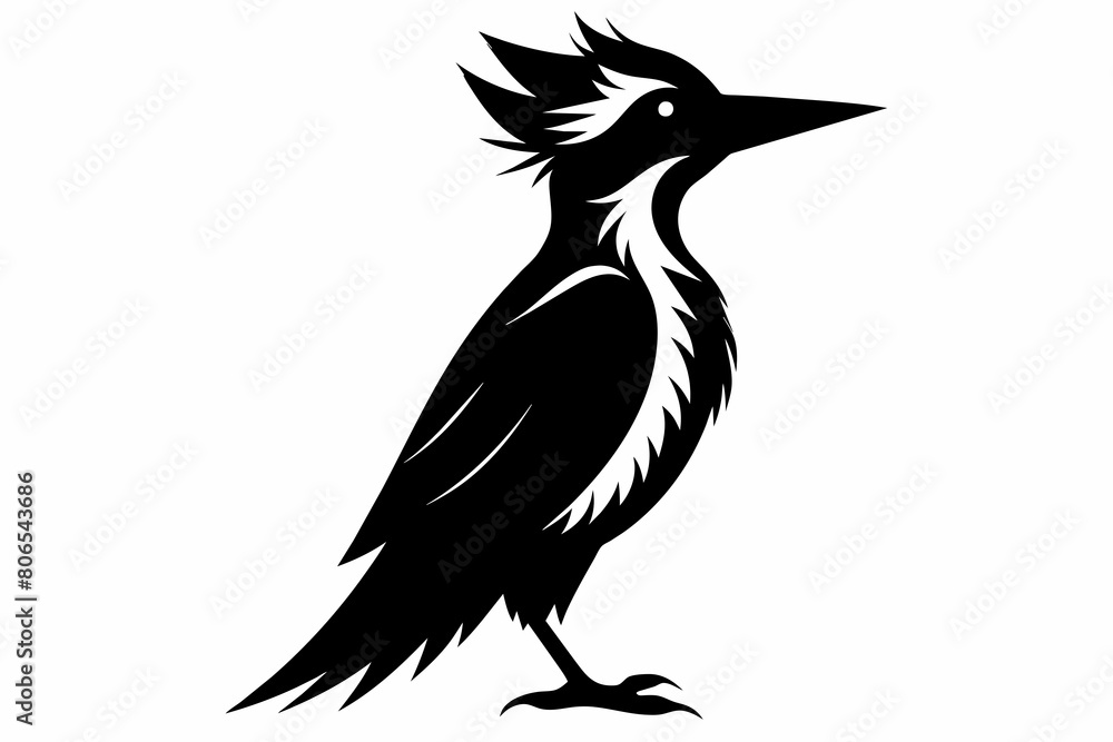 Obraz premium Woodpecker silhouette on white background, Vector illustration, bird, icon, svg, characters, Holiday t shirt, Hand drawn trendy Vector illustration, raven on a branch