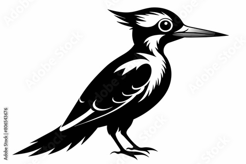 Woodpecker silhouette on white background, Vector illustration, bird, icon, svg, characters, Holiday t shirt, Hand drawn trendy Vector illustration, raven on a branch
