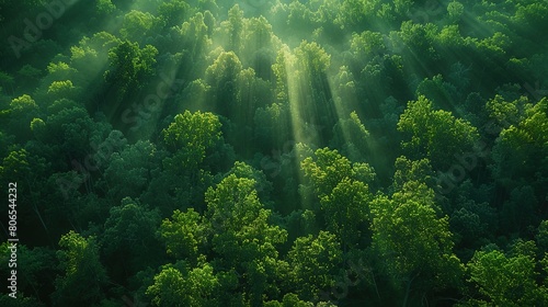 Aerial Tapestry: Sunlight Filtering Through Forest Canopy