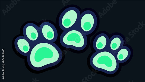 A set of glowinthedark paw print stickers that can be applied to a pets paws creating a unique and attentiongrabbing way to keep them visible at. Vector illustration