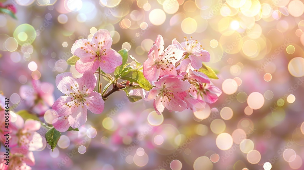 Pink flowers are blooming on a tree branch during springtime Pink flowers are blooming on a tree branch during springtime