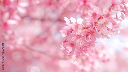 Detailed view of vibrant pink flowers blooming on a tree branch in springtime