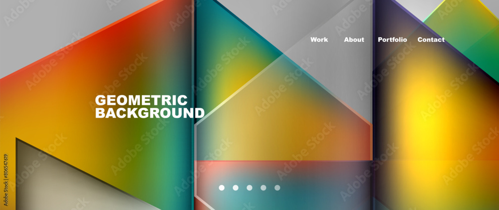 Metal triangles with colorful bright triangles. Geometric modern minimalist design template