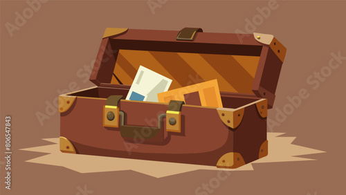 A worn leather suitcase its hinges creaking as its od to reveal a treasure trove of forgotten memories.. Vector illustration