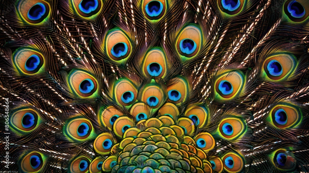 Obraz premium Enchanting Peacock Feathers. Vibrant Colors and Intricate Patterns in Digital Art Style.