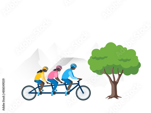 Family on tandem bike
