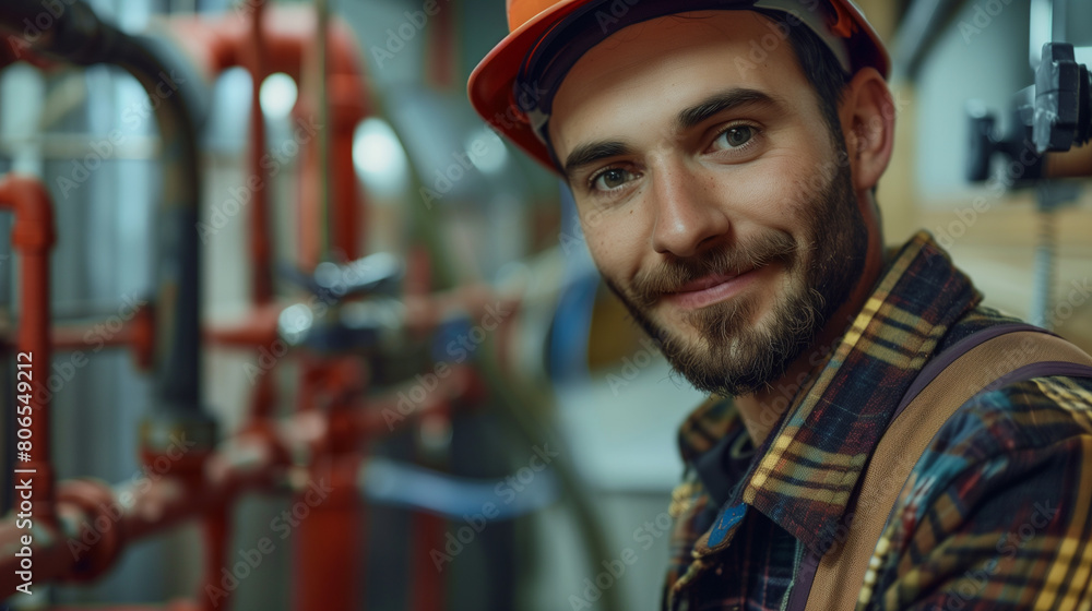 a male technician on the background of pipes a male technician on the background of pipes
