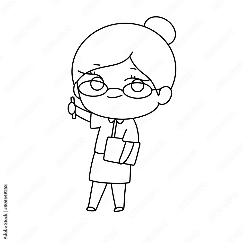 A woman in a school uniform is holding a book and pointing to something A woman in a school uniform is holding a book and pointing to something