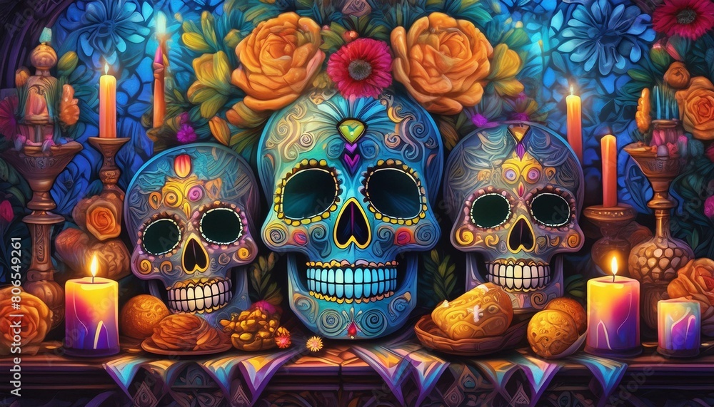 calavera mexicana de día de muertos y flores (modelo diez)