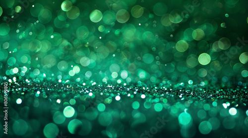 Bright green glitter defocused twinkly lights, resembling a romantic evening.