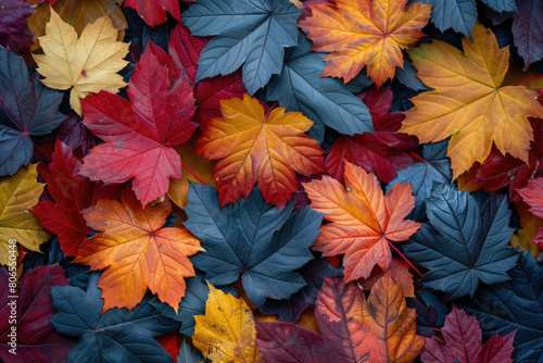 A pile of colorful autumn leaves  each displaying its unique color and texture  symbolizes the beauty of the fall season. Created with Ai