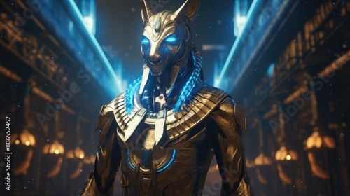 Anubis, god of ancient Egypt. The ancient Egyptian god of death and the world of the dead. Ai-generated. photo