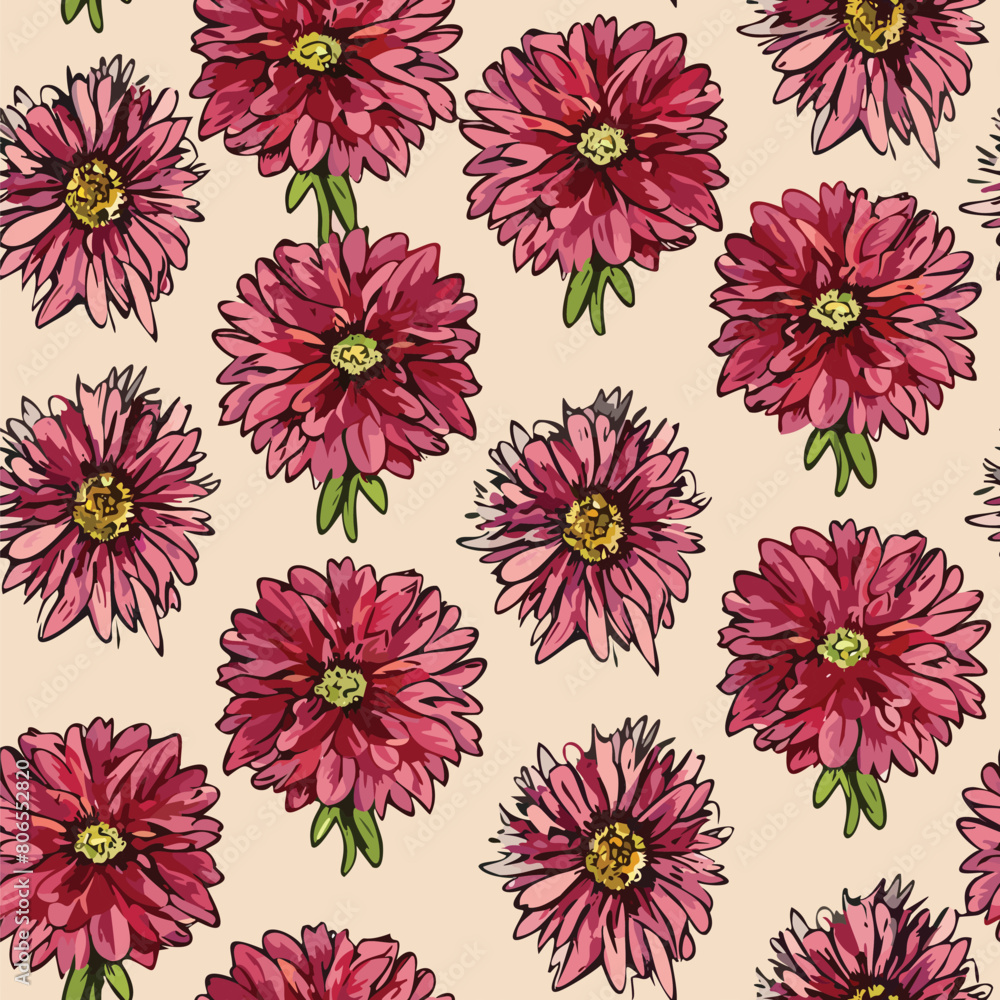 Seamless pattern with hand drawn dahlia flowers. Seamless pattern with hand drawn dahlia flowers.