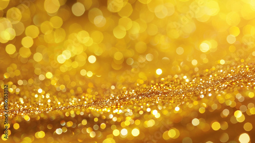 bright yellow glitter with defocused twinkly lights in an abstract background.