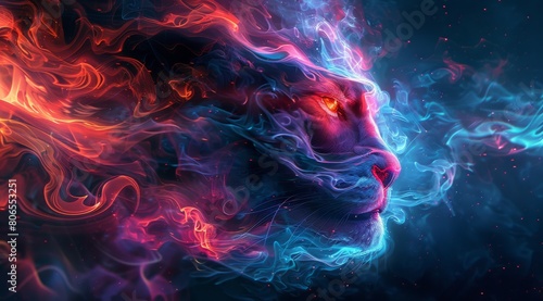 Leo zodiac sign, colorful smoke swirls around the it's head
