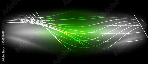 A vibrant green and white wave emerges from the darkness against a black background, resembling a terrestrial plant in an electric blue font, symbolizing the fluidity and power of water and the sky