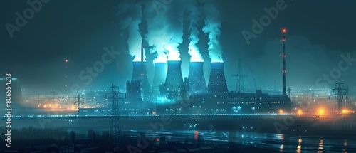 A futuristic nuclear power plant illuminated at night highlighting advanced energy production technologies