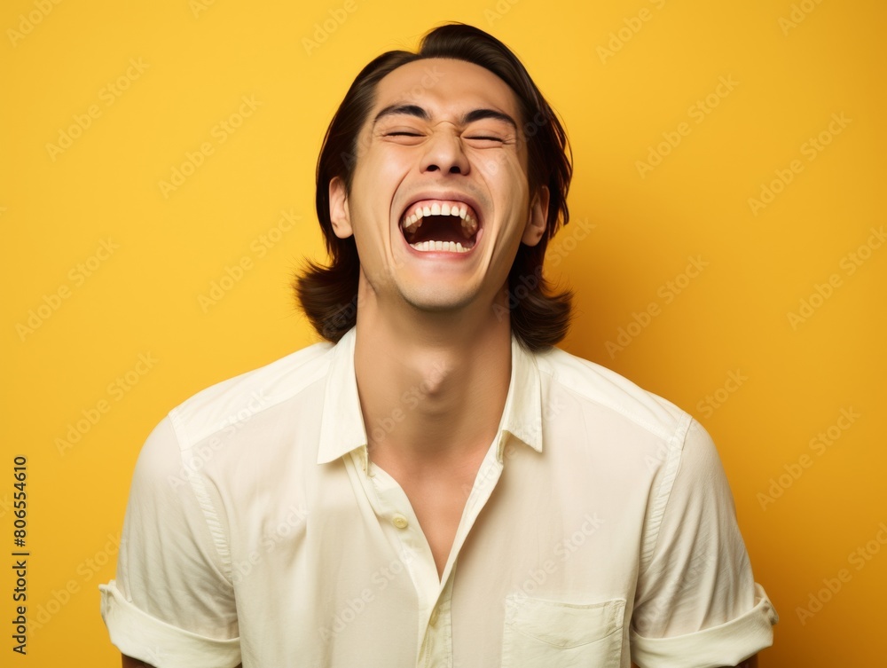 A man with a big smile on his face is wearing a white shirt A man with a big smile on his face is wearing a white shirt
