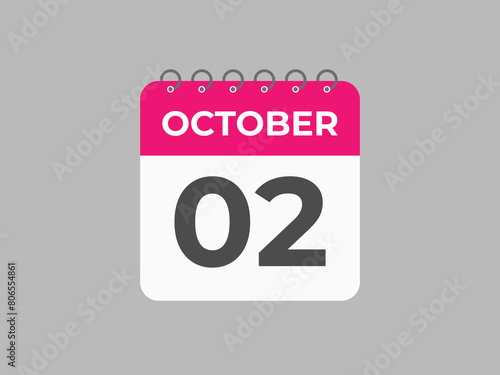 October  2 calendar reminder. 2 October  daily calendar icon template. Calendar 2 October  icon Design template. Vector illustration
