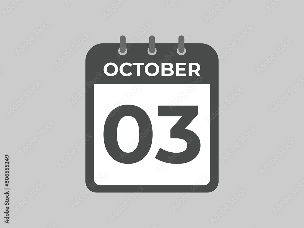 October 3 calendar reminder. 3 October daily calendar icon template. Calendar 3 October icon Design template. Vector illustration
October 3 calendar reminder. 3 October daily calendar icon template. Calendar 3 October icon Design template. Vector illustration