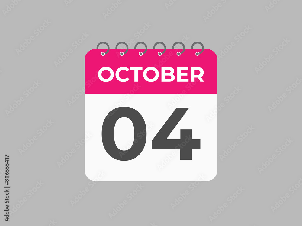 October 4 calendar reminder. 4 October daily calendar icon template. Calendar 4 October icon Design template. Vector illustration
October 4 calendar reminder. 4 October daily calendar icon template. Calendar 4 October icon Design template. Vector illustration