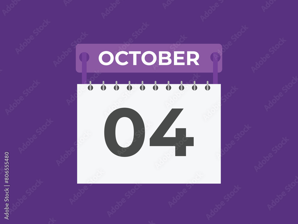 October 4 calendar reminder. 4 October daily calendar icon template. Calendar 4 October icon Design template. Vector illustration
October 4 calendar reminder. 4 October daily calendar icon template. Calendar 4 October icon Design template. Vector illustration