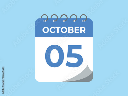 October  5 calendar reminder. 5 October  daily calendar icon template. Calendar 5 October  icon Design template. Vector illustration
