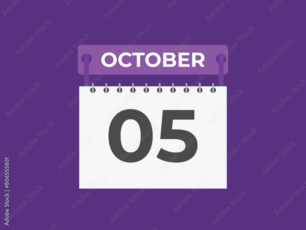 October 5 calendar reminder. 5 October daily calendar icon template. Calendar 5 October icon Design template. Vector illustration
October 5 calendar reminder. 5 October daily calendar icon template. Calendar 5 October icon Design template. Vector illustration
