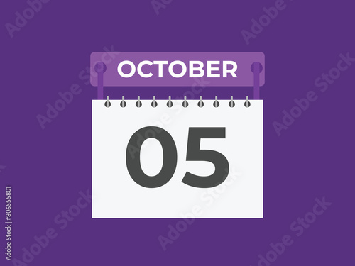 October  5 calendar reminder. 5 October  daily calendar icon template. Calendar 5 October  icon Design template. Vector illustration
