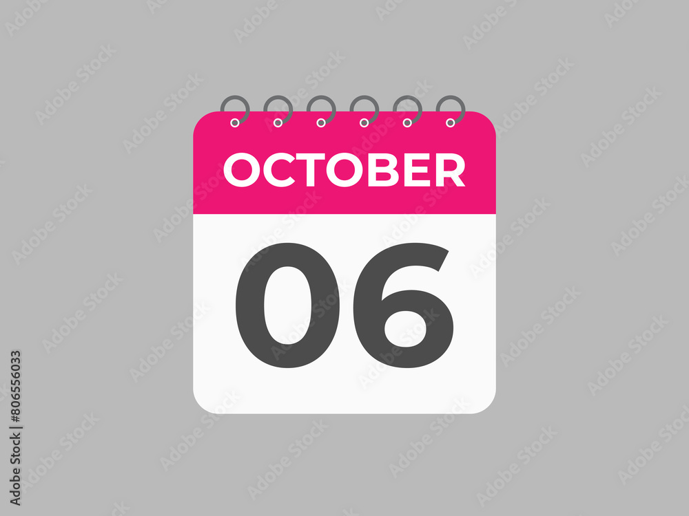 October 6 calendar reminder. 6 October daily calendar icon template. Calendar 6 October icon Design template. Vector illustration
October 6 calendar reminder. 6 October daily calendar icon template. Calendar 6 October icon Design template. Vector illustration