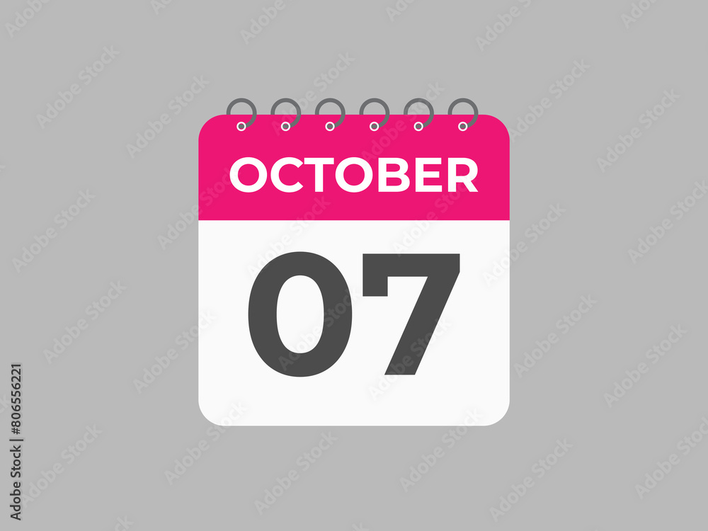 October 7 calendar reminder. 7 October daily calendar icon template. Calendar 7 October icon Design template. Vector illustration
October 7 calendar reminder. 7 October daily calendar icon template. Calendar 7 October icon Design template. Vector illustration