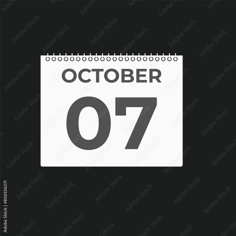 October  7 calendar reminder. 7 October  daily calendar icon template. Calendar 7 October  icon Design template. Vector illustration
