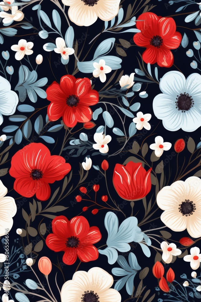 Seamless pattern with flowers and leaves Seamless pattern with flowers and leaves